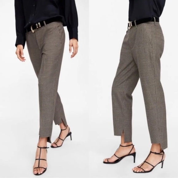 Zara Pants - ZARA Asymmetrical Hem Plaid Trousers size 2